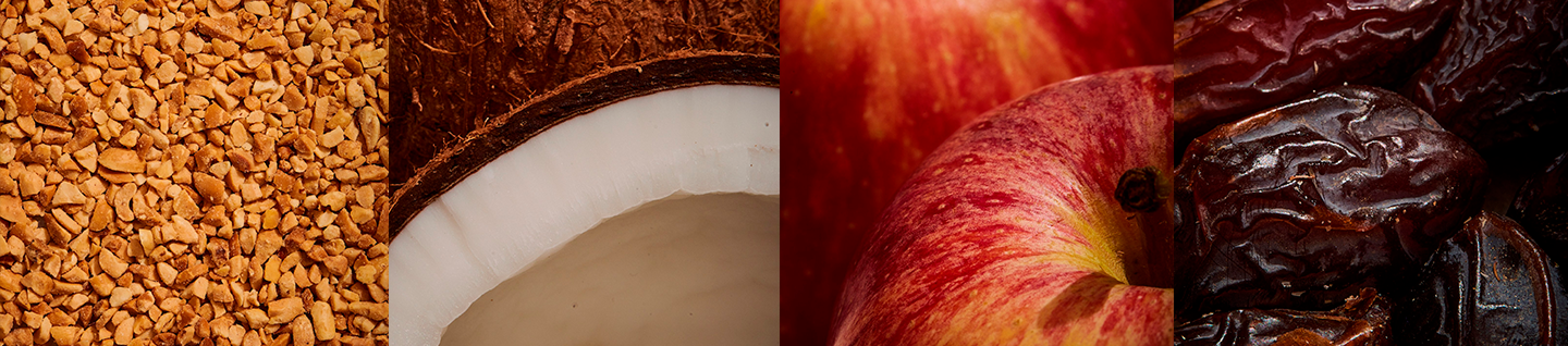 Ingredientes naturais Manduí: amendoim, coco, maçã e tâmara